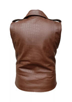 Men Brown Crocodile Leather Sleeveless Brando Style Bikers Vest Waistcoat Jacket
