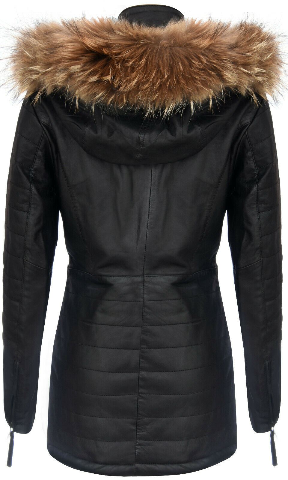 Womens Slim Fit  Leather Hooded Parka Jacket-Northam