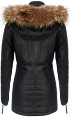 Womens Slim Fit  Leather Hooded Parka Jacket-Northam