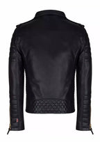 Alpha Black Leather Motorcycle Jacket with Armor for Men