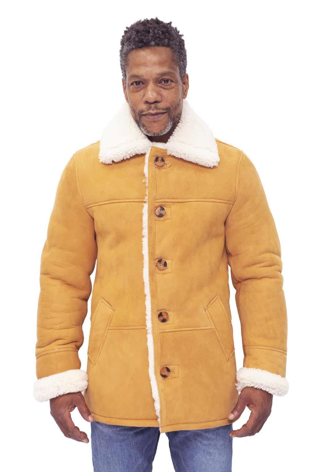 Mens Classic Sheepskin Car Coat-Auburn