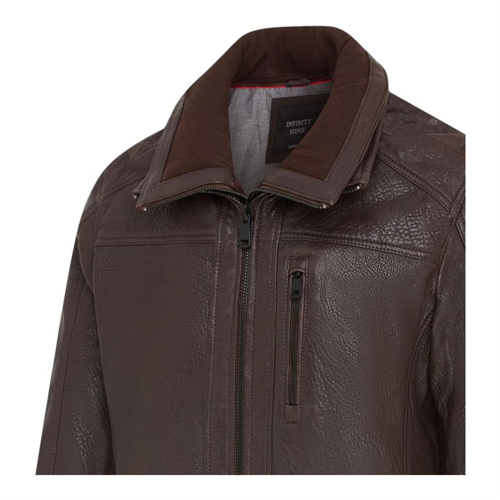 Mens Warm Mid-Length Leather Biker Coat - Sikander