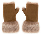 Womens Shearling  Mittens Fingerless Cuffs Toscana Suede Sheepskin Fur