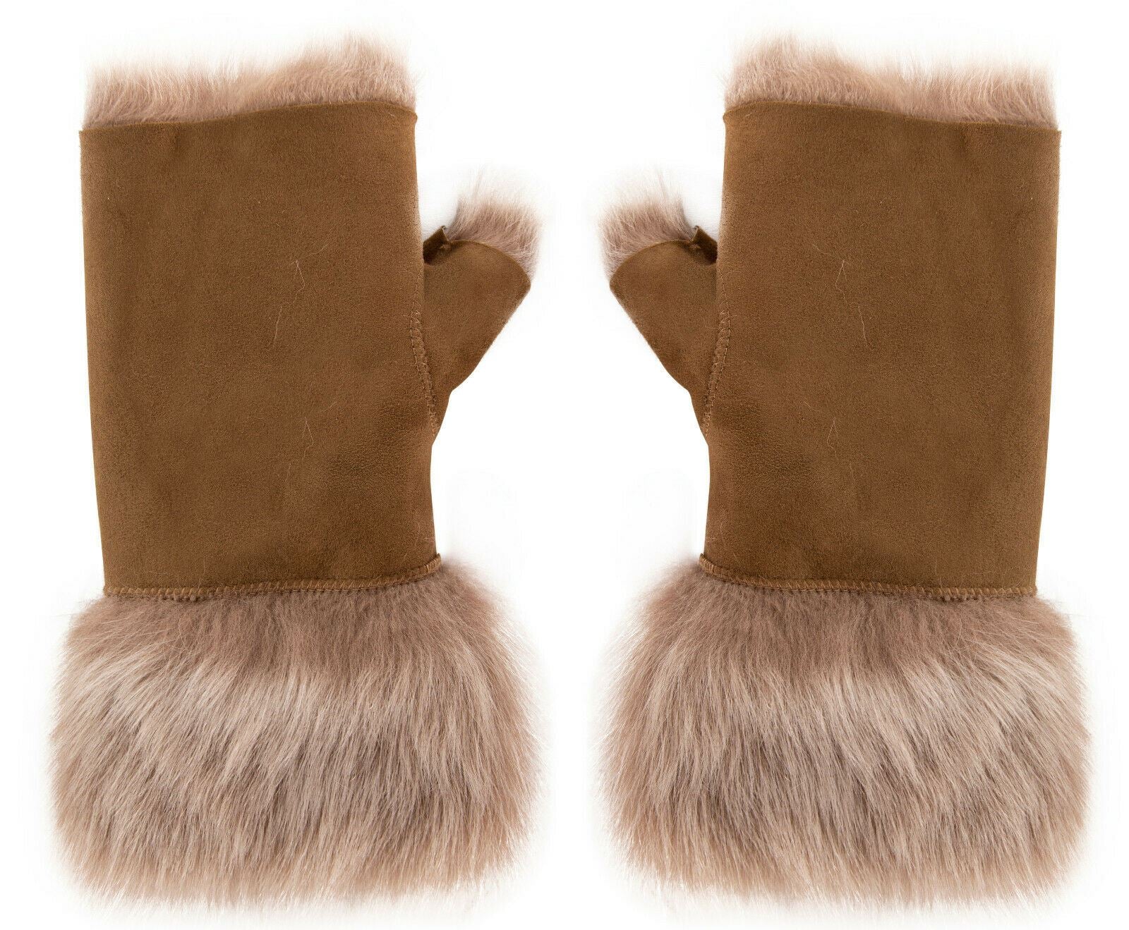 Womens Shearling  Mittens Fingerless Cuffs Toscana Suede Sheepskin Fur