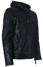 Mens Retro Hooded Leather Bomber Jacket-Zaria