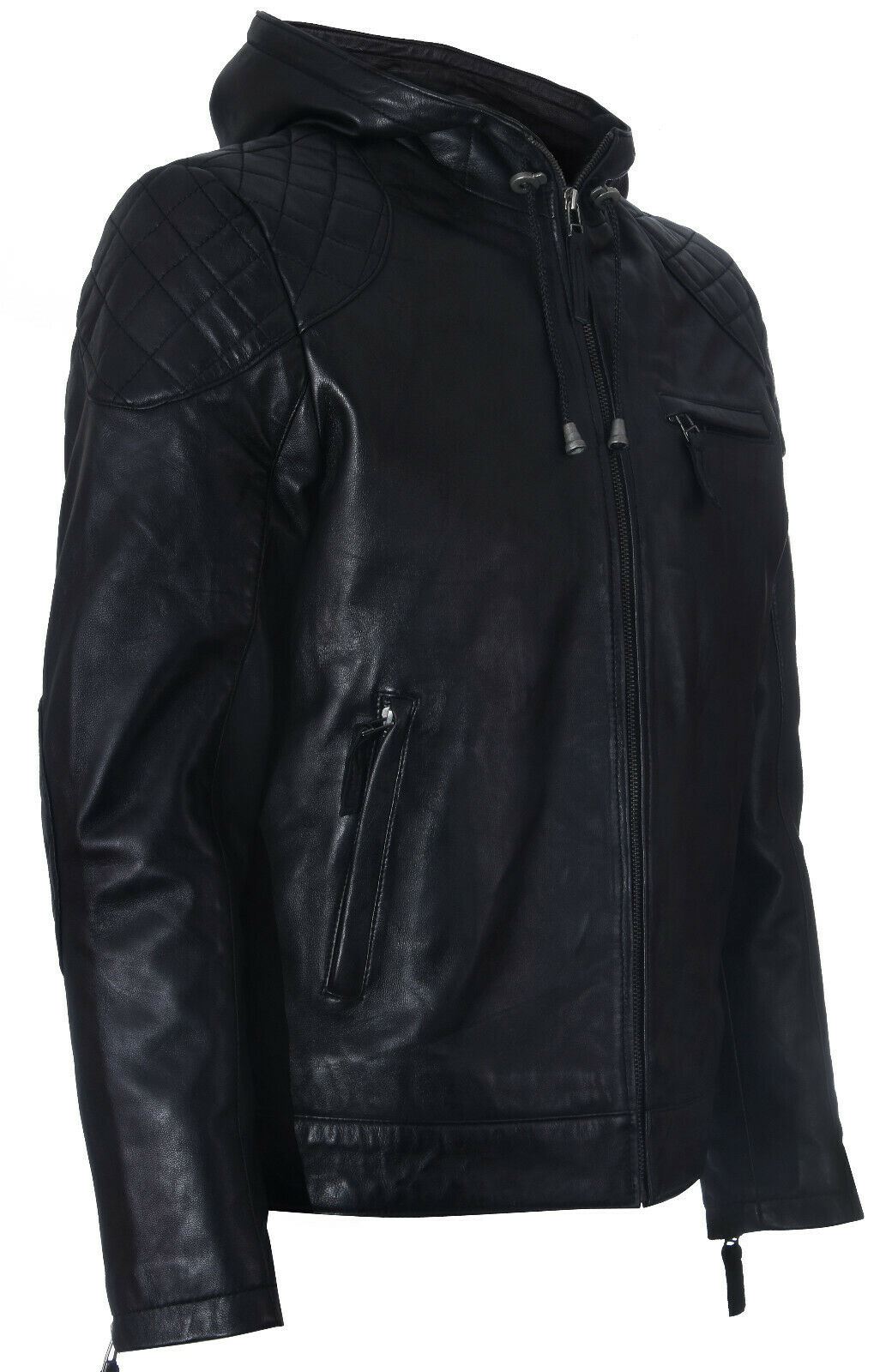 Mens Retro Hooded Leather Bomber Jacket-Zaria
