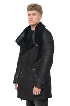 Mens Double Breasted Sheepskin Reefer Coat-Candon
