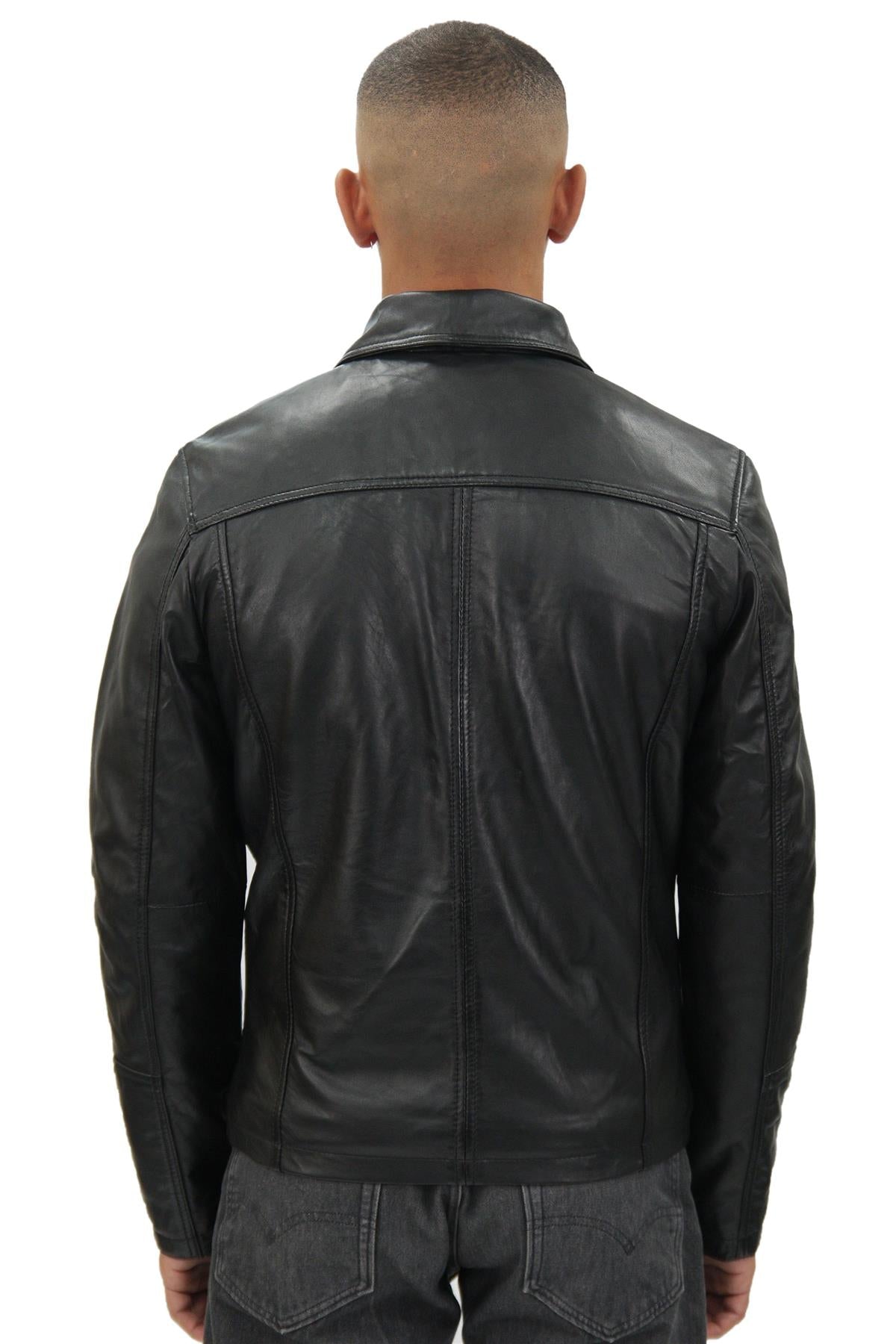 Mens Smart Classic Harrington Leather Jacket-New York