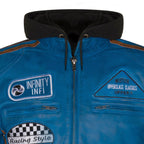 Mens Racing Hooded Leather Biker Jacket-Detroit