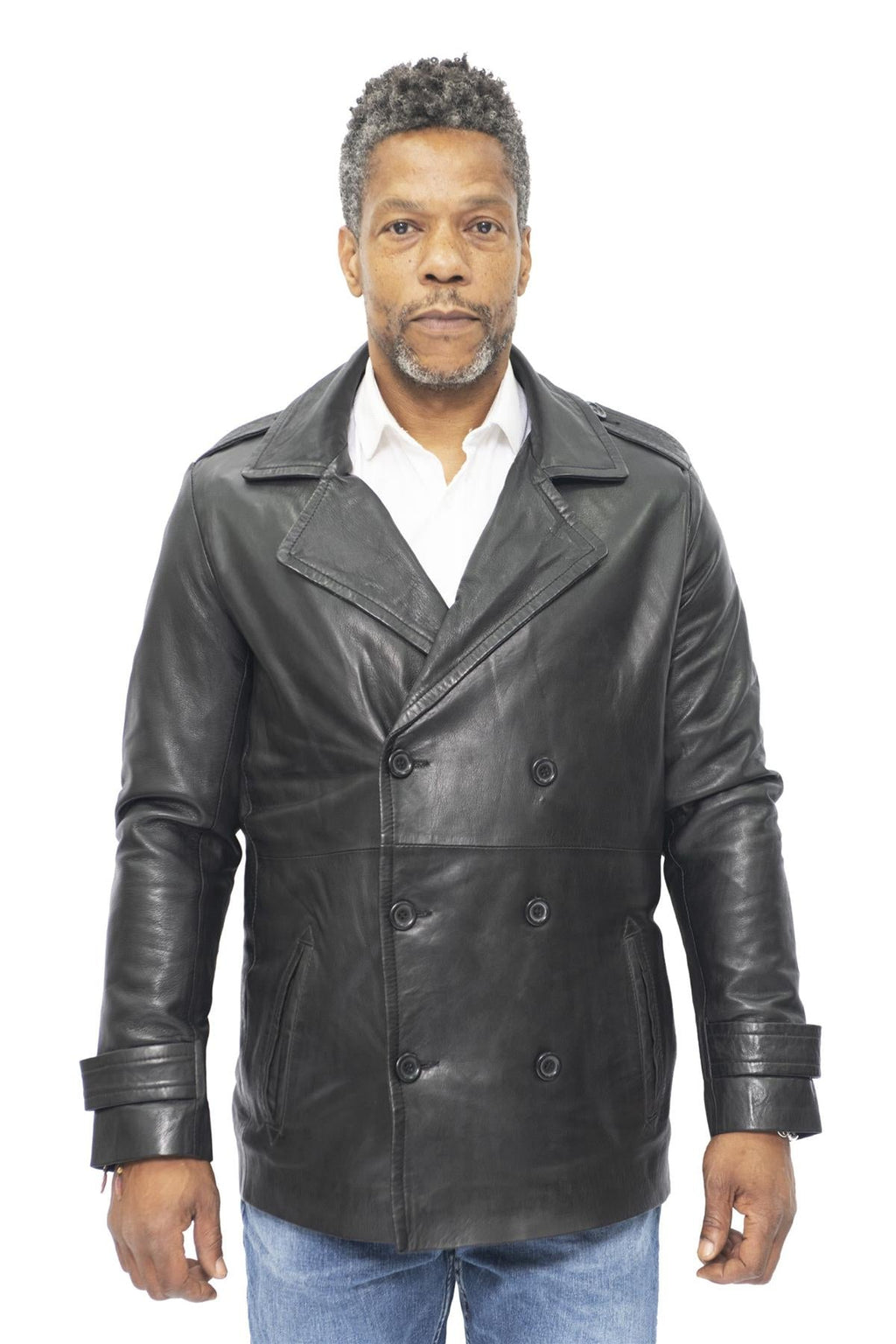 Mens Leather Peacoat-Amara