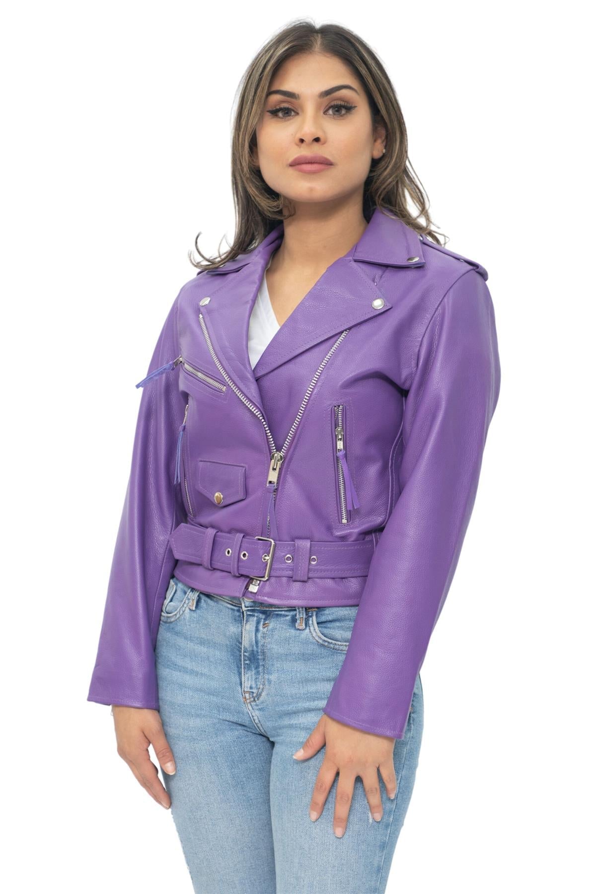 Women's Cowhide Brando Leather Biker Jacket-Murcia