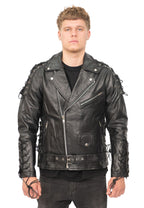 Mens Embossed Brando Leather Biker Jacket-Chicago