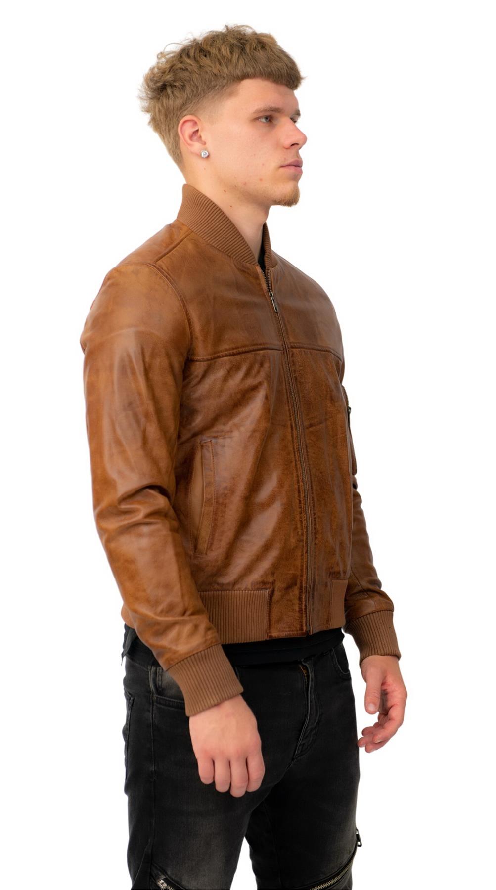 Mens Retro MA-1 Leather Bomber Jacket-Arlington