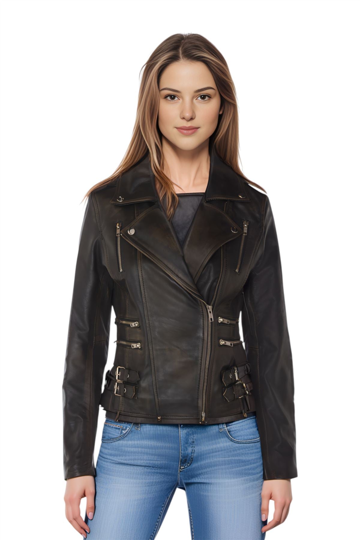 Womens Leather Brando Biker Jacket - Orlando