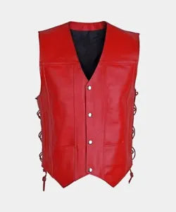 Men’s Biker Cowhide Red Leather Vest