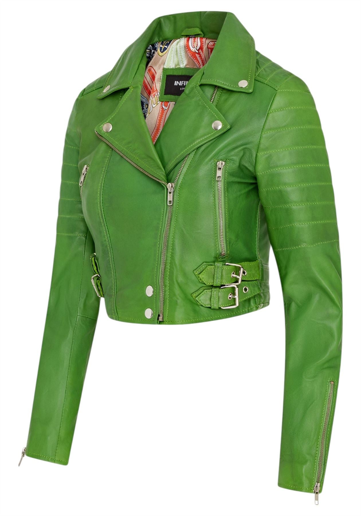 Womens Cropped Brando Leather Biker Jacket-Damascus