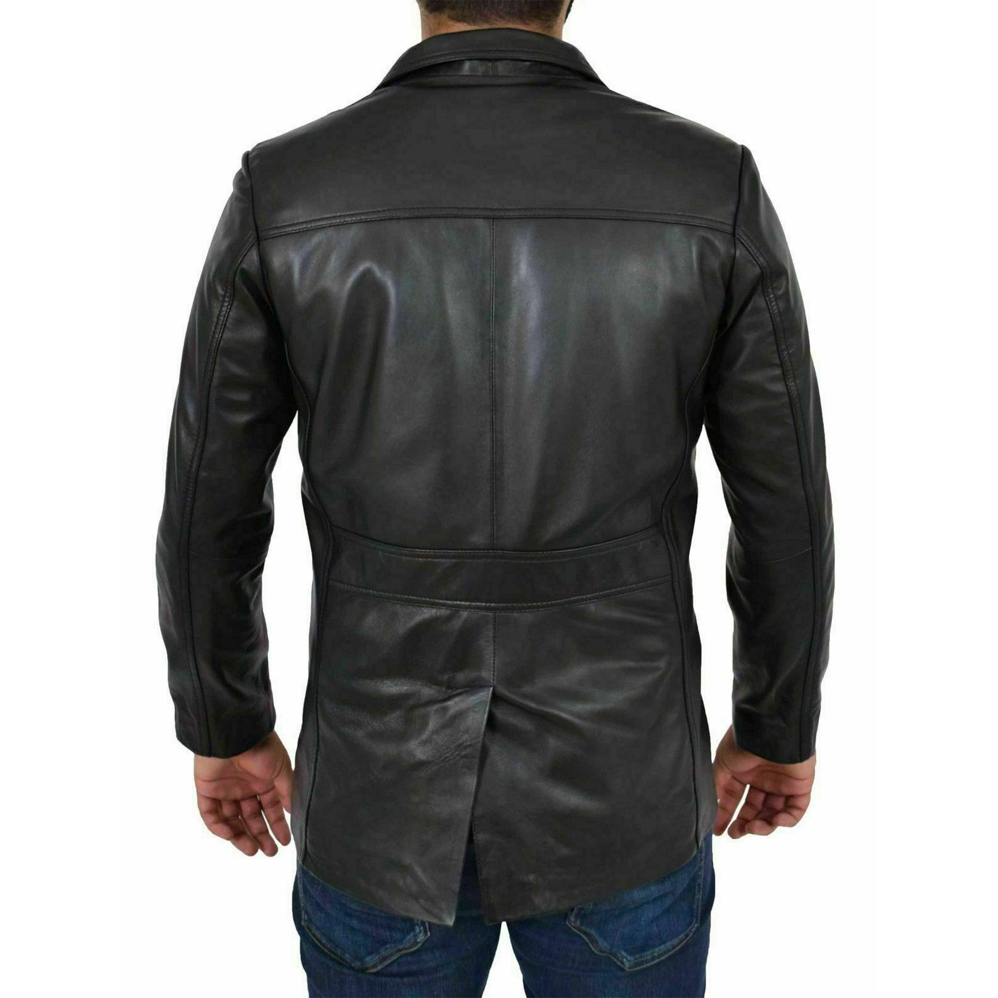 Mens Real Leather Safari Jacket Retro Blazer Coat Sylas Black