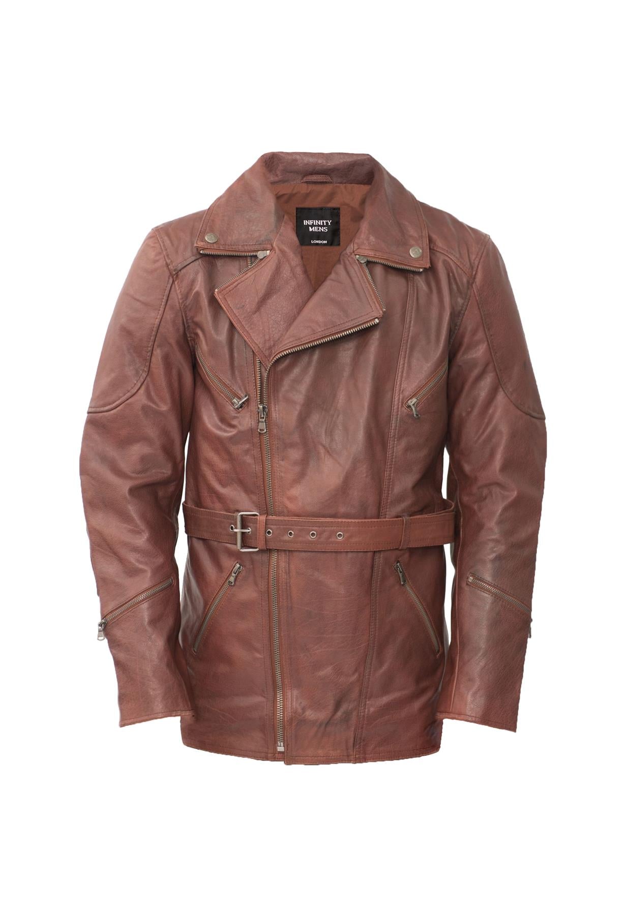 Mens Cross Zip Mid-Length CE Armour Biker Jacket