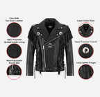 OETHEN Men's Cowboy Fringes Detailing Leather Biker Jacket