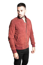 Mens Retro Goat Suede Varsity Leather Bomber Jacket-Athens