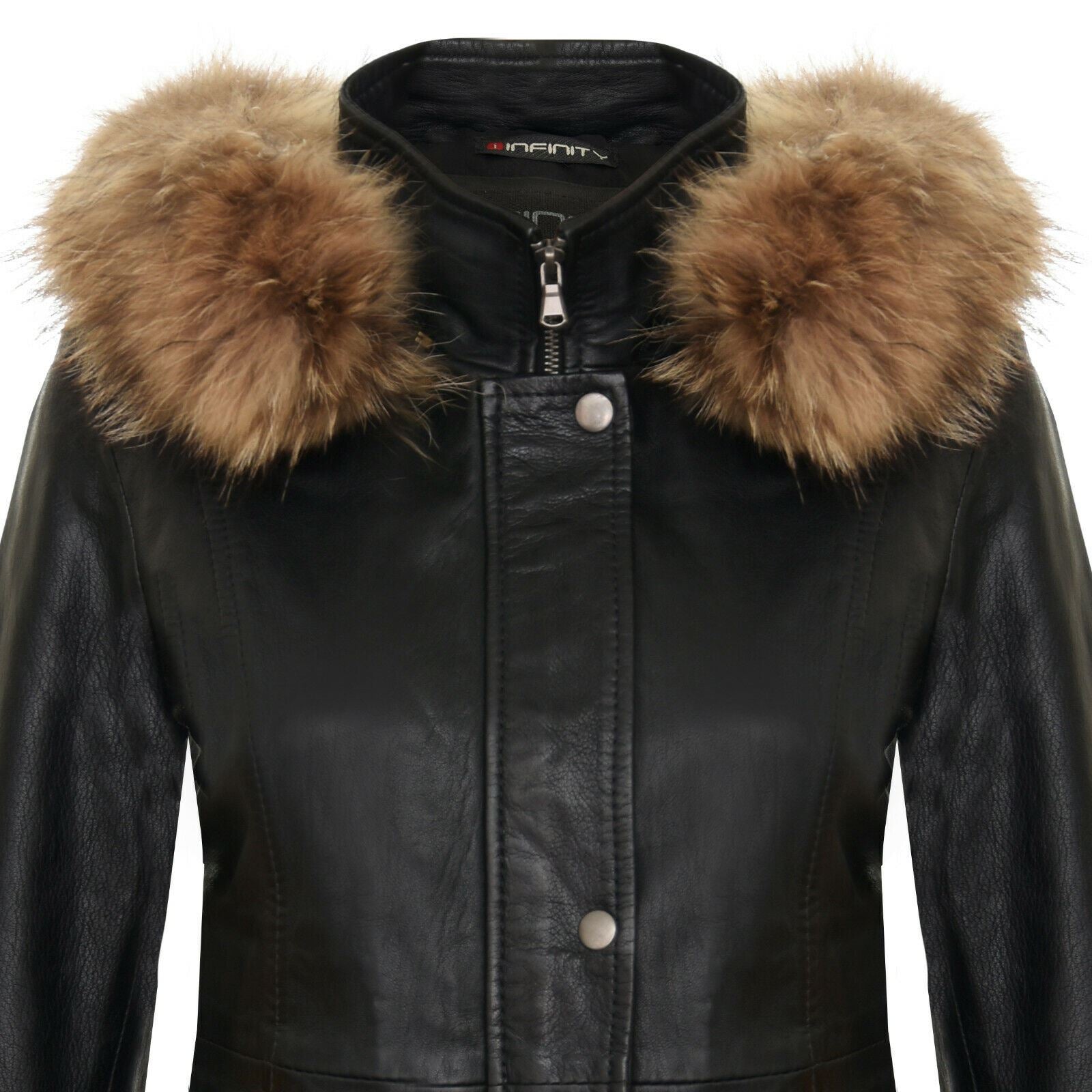 Womens Warm Leather Hooded Parka Jacket-Northwich