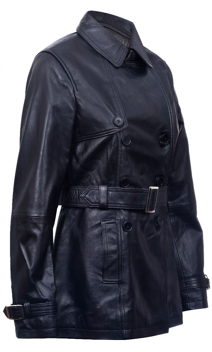 Womens Mid Length Leather Trench Coat -Oakham