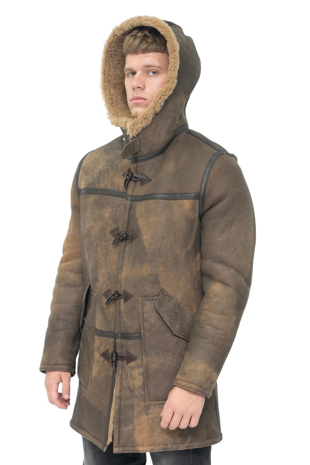 Mens Antique Sheepskin Duffle Coat-Arona