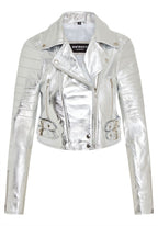 Womens Cropped Brando Leather Biker Jacket-Damascus