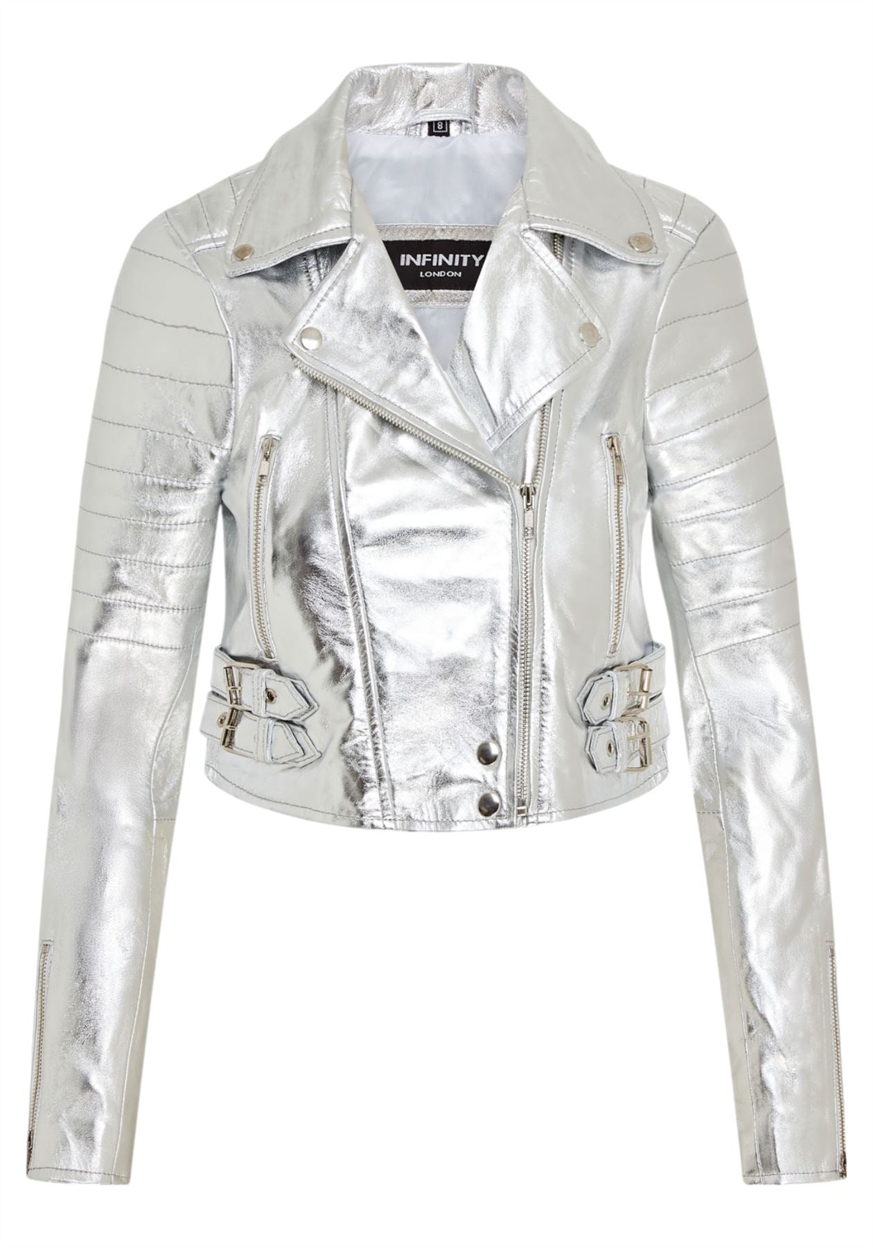 Womens Cropped Brando Leather Biker Jacket-Damascus