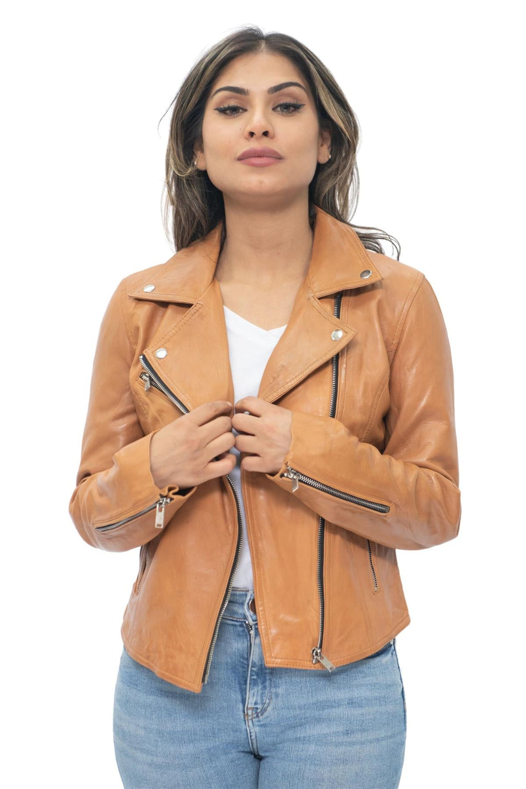 Womens Leather Classic Biker Brando Jacket-Baku