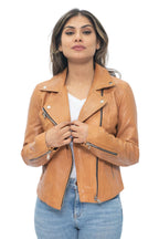Womens Leather Classic Biker Brando Jacket-Baku