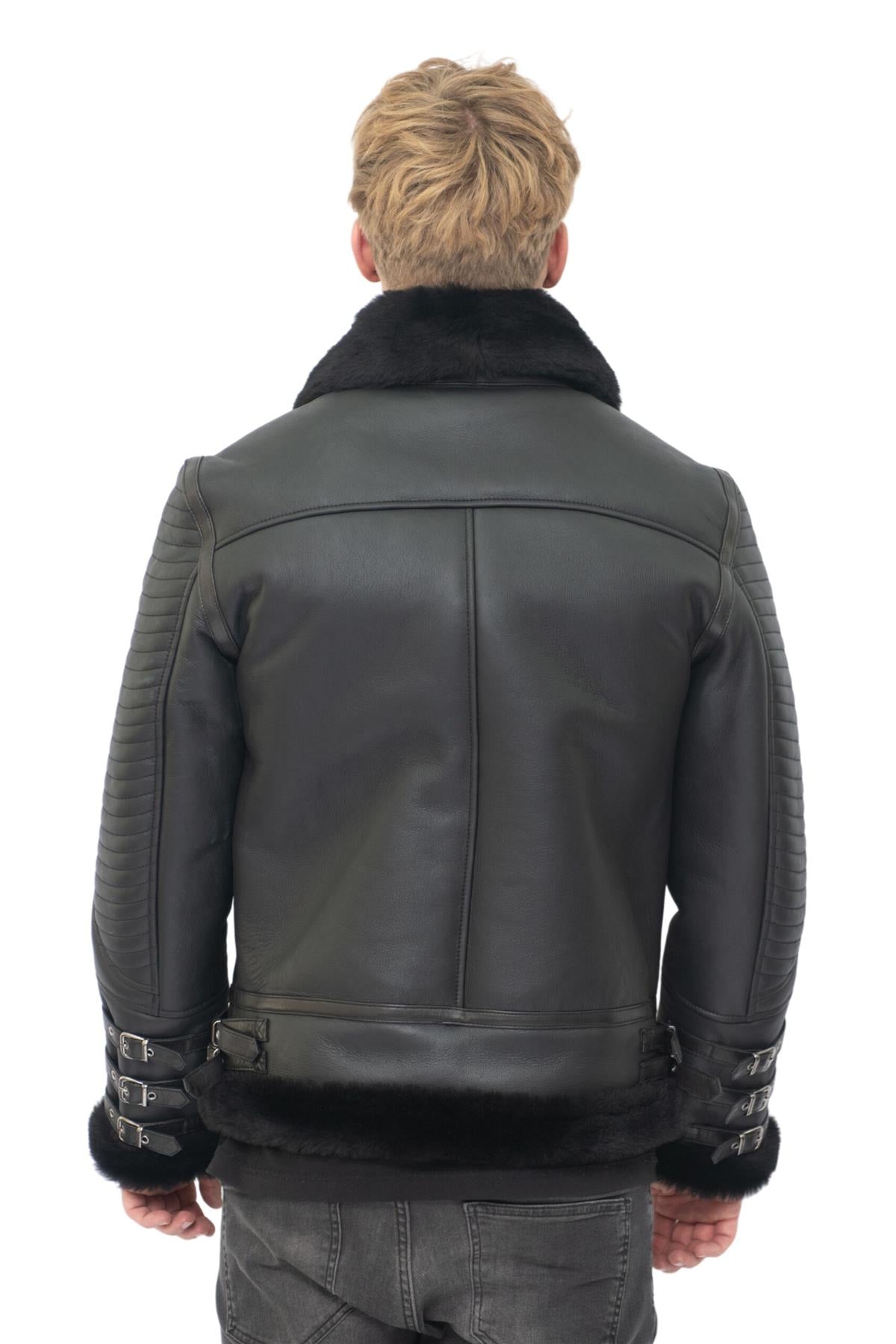 Mens Retro Sheepskin Bomber Jacket-Asheville