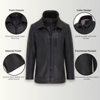 Mens Warm Mid-Length Leather Biker Coat - Sikander