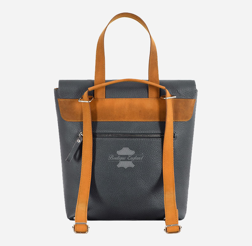 Grey Vintage Leather Backpack  iPad Friendly Shoulder Bag