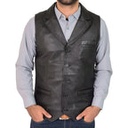 Mens Genuine Soft Leather Waistcoat Western Vest Yelek Rhys Black