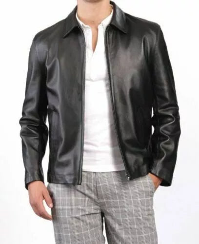 Men Cow Real Leather Jacket Slimfit Biker Coat
