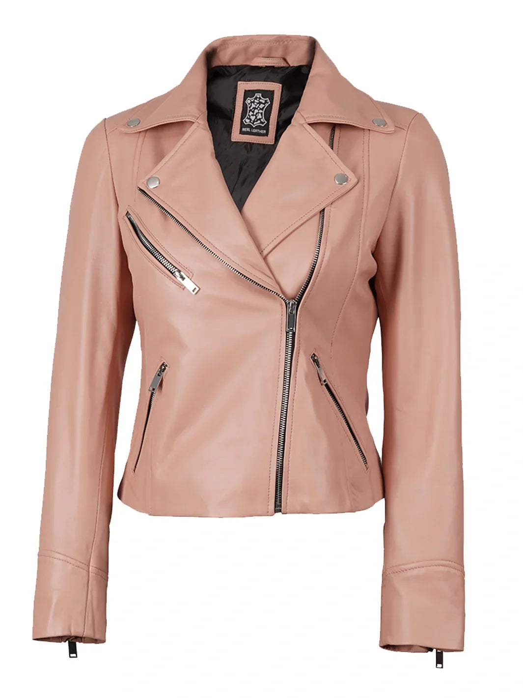 Ninfa Women's Pink Asymmetrical Biker Style Leather Jacket