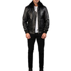 Mens Bomber Leather Jacket Shearling Jacket Vintage Warm Winter Aviator Bomber Jacket Mens Real Jacket