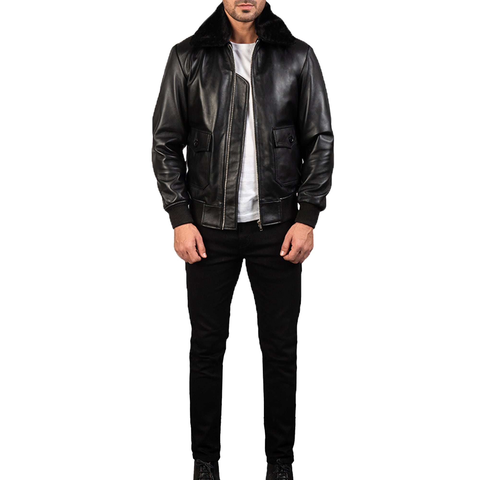 Mens Bomber Leather Jacket Shearling Jacket Vintage Warm Winter Aviator Bomber Jacket Mens Real Jacket