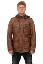Mens Leather Hooded Trench Coat-Medellin