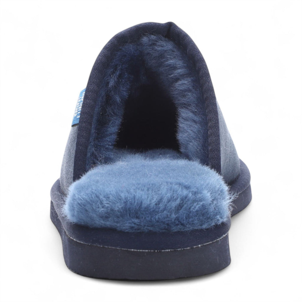 Men's Genuine Sheepskin Navy Suede Mule Winter Warm Non-Slip - Highland