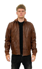 Mens Leather Varsity Bomber Jacket-Adana