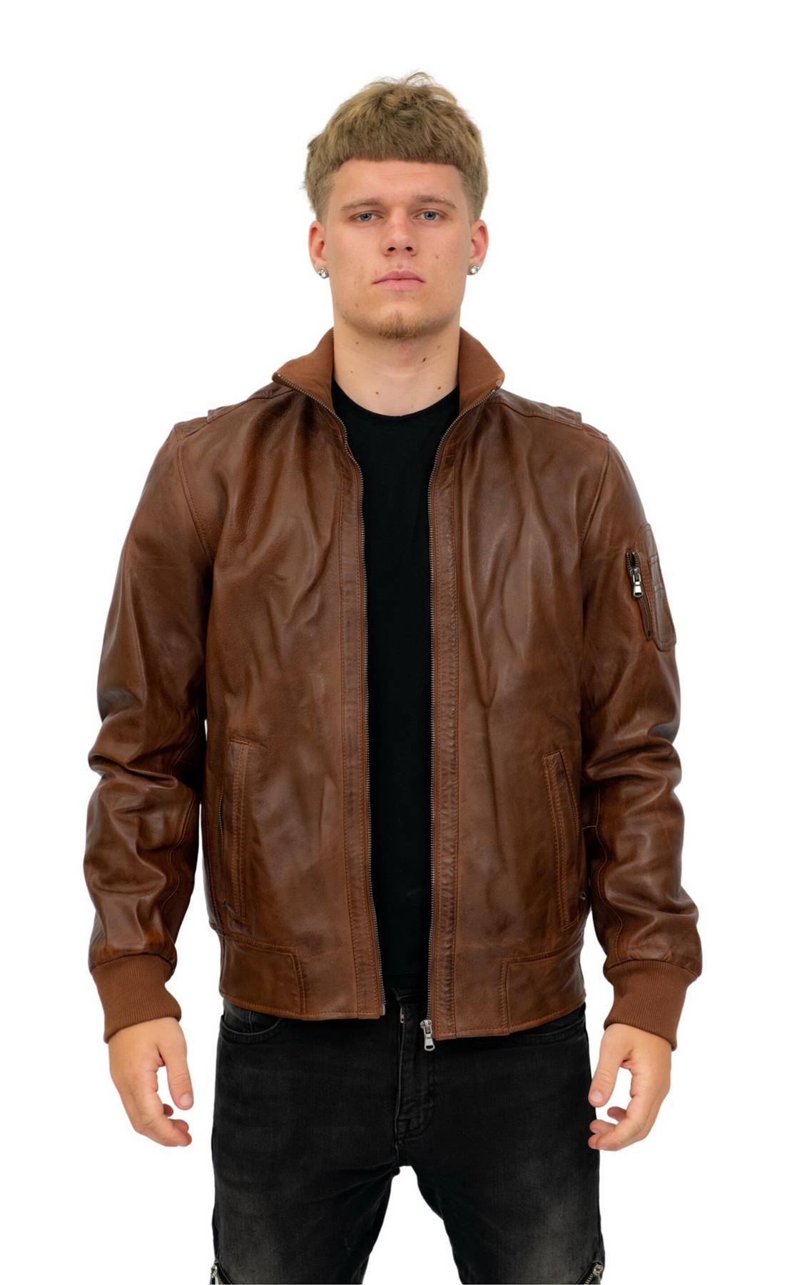 Mens Leather Varsity Bomber Jacket-Adana