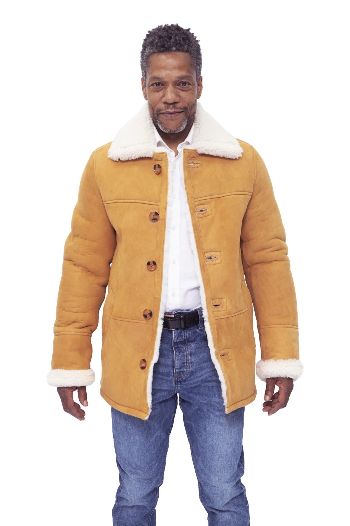 Mens Classic Sheepskin Car Coat-Auburn