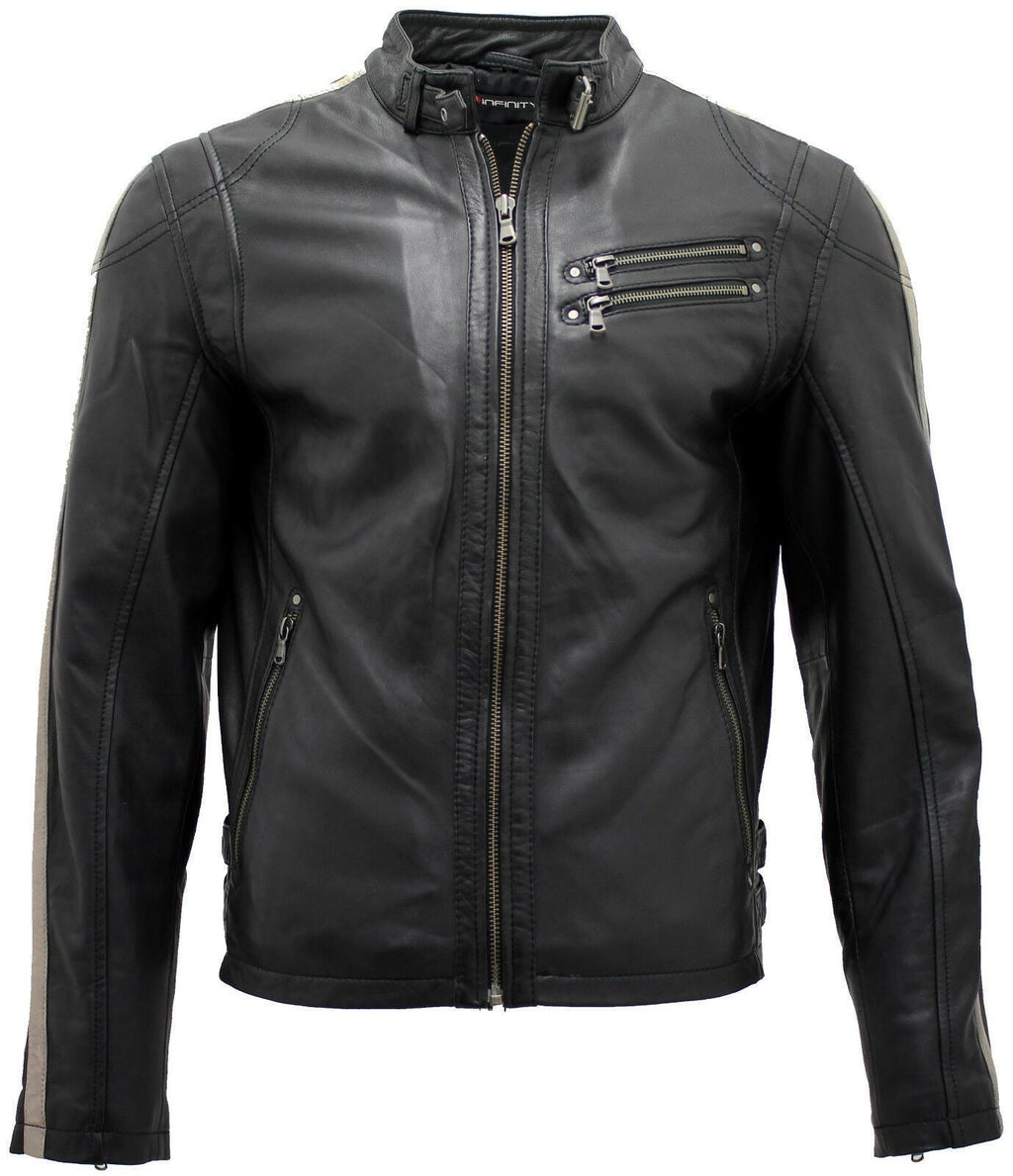 Mens Racer Black Nappa Leather Biker Jacket