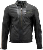 Mens Racer Black Nappa Leather Biker Jacket