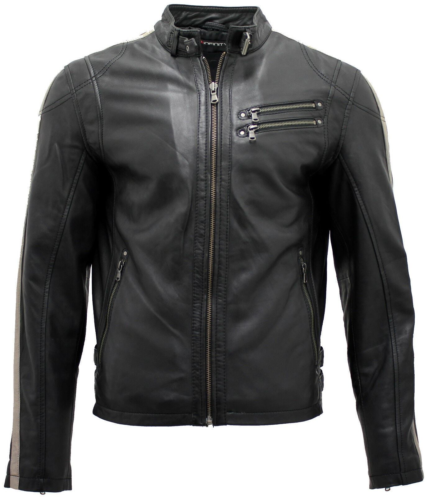 Mens Racer Black Nappa Leather Biker Jacket
