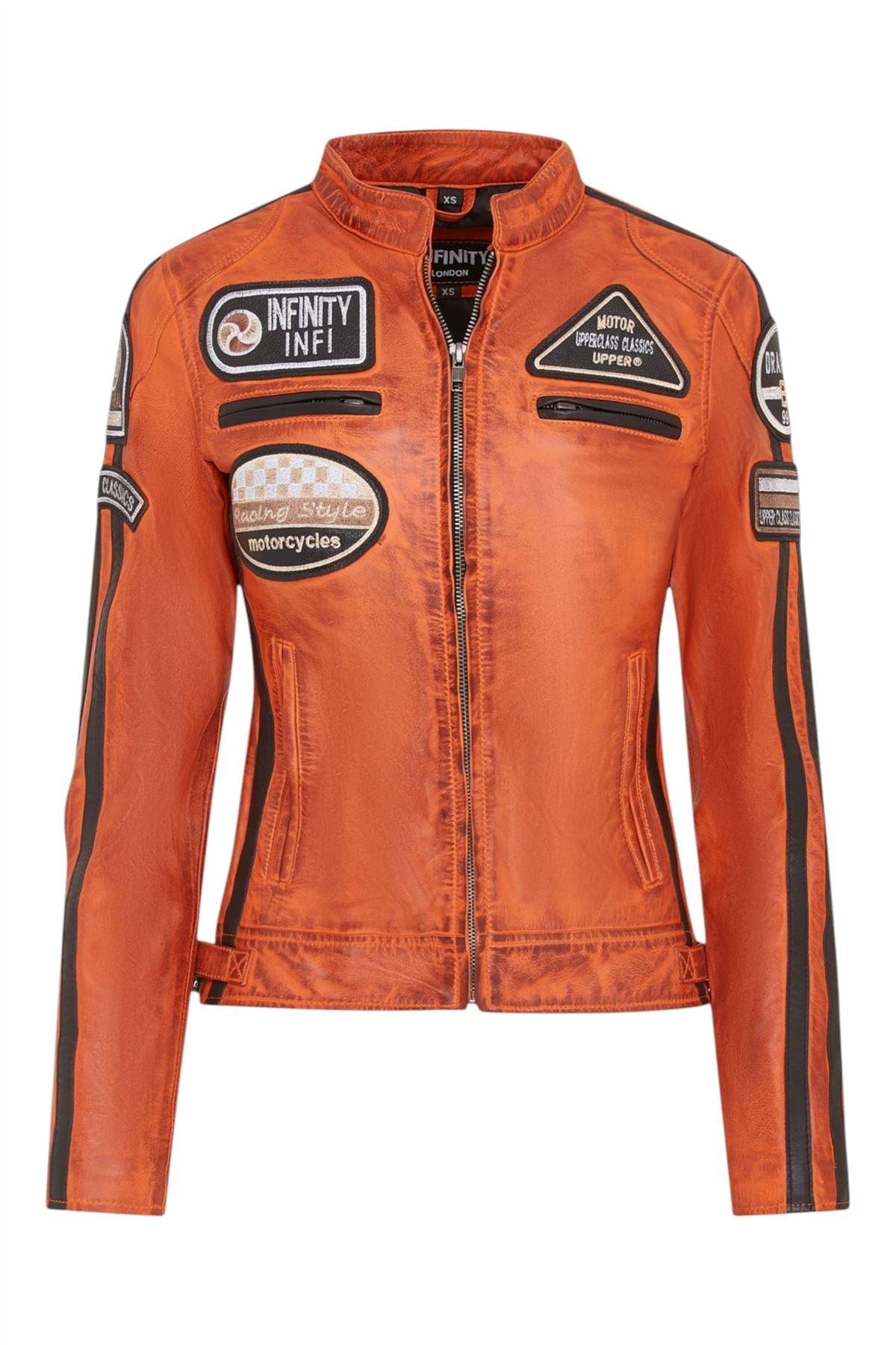 Womens Leather Biker Racing Badges Jacket-Agadir
