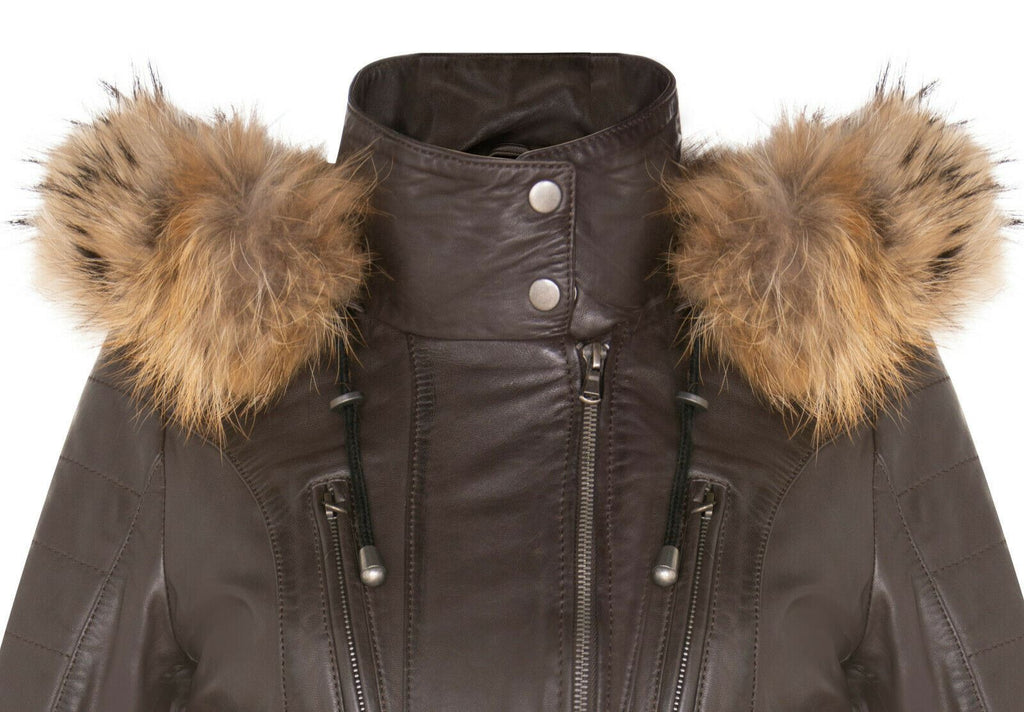Womens Quilted Leather Parka Jacket-Curitiba