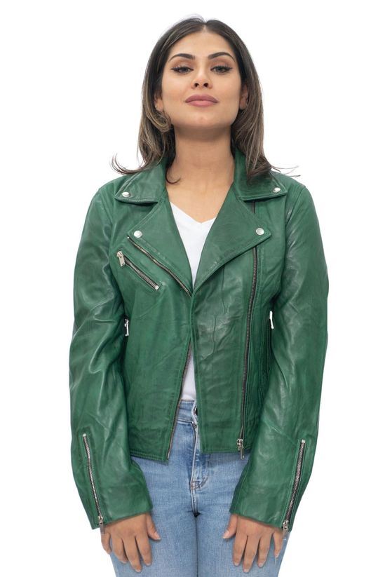 Womens Leather Classic Biker Brando Jacket-Baku